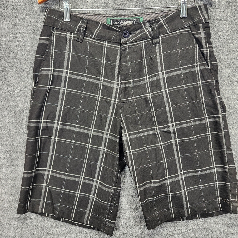O'neill Sterling Shorts Mens Size 32 Black Gray Plaid Casual Chino Beach Surf